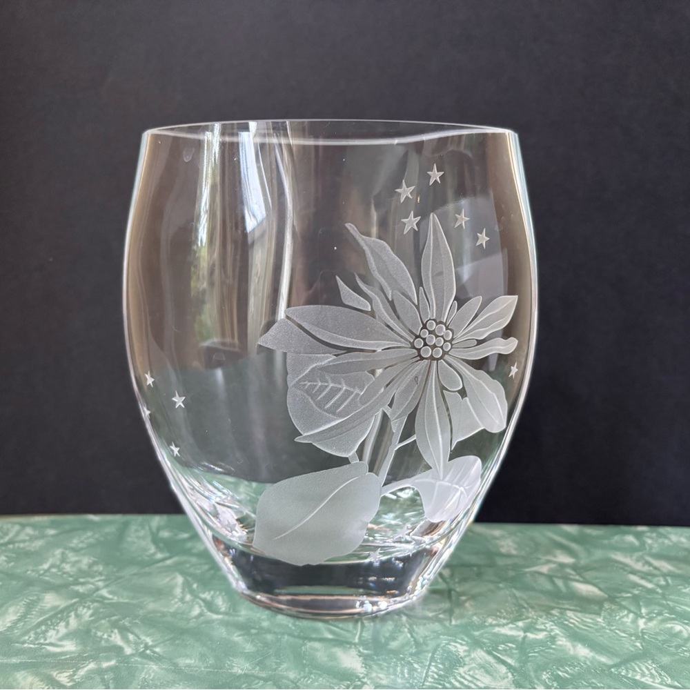 Mikasa Clear Glass Vase with Etched Poinsettia Design